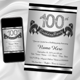 Convites Festa de Aniversário de 100 anos Prata