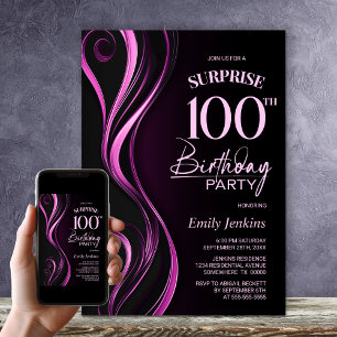 Convites Festa de Aniversário de 100 anos Surpresa Preta e