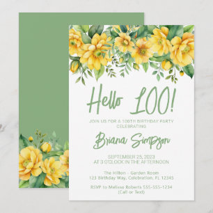 Convites Festa de Aniversário de 100 anos Tema Floral Verde