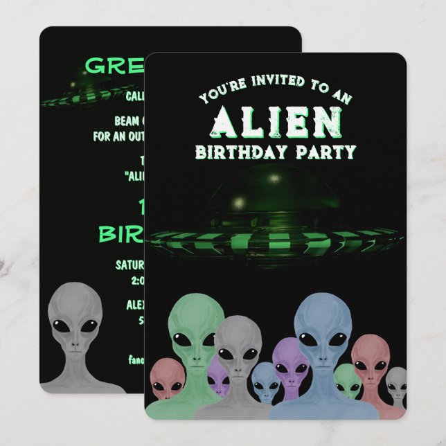 Convites Festa de Aniversário de 10 Anos com Alienígenas De (Frente/Verso)