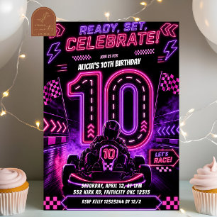 Convites Festa de Aniversário de 10 anos de Menina Rosa Neo