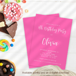 Convites Festa de aniversário de 11 Rosa Quente de Script M