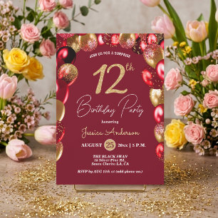 Convites Festa de Aniversário de 12 anos Surpresa Dourado G