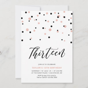 Convites Festa de Aniversário de 13 Anos Menina Black & Ros