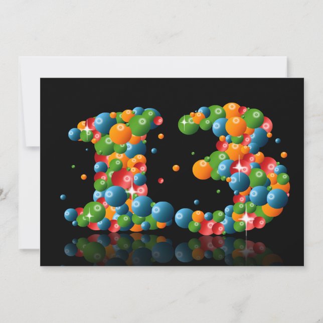 Convites Festa de aniversário de 13, com bolhas e bolas (Frente)