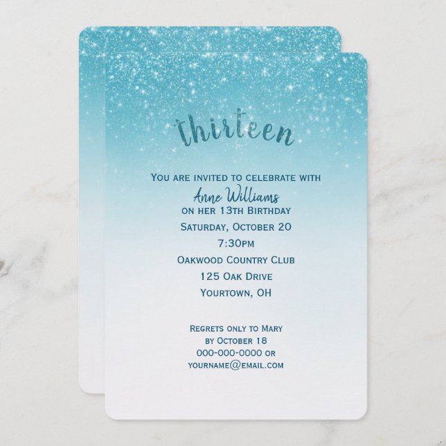 Convites festa de aniversário de 13 de brilho de confetti (Frente/Verso)