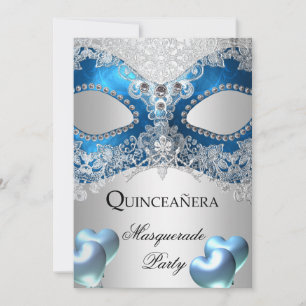 Convites Festa de Aniversário de 15 Anos Masquerade Azul