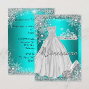 Convites Festa de Aniversário de 15 Anos Quinceanera Azul T