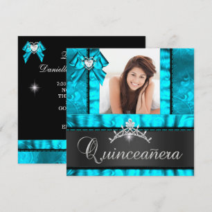 Convites Festa de Aniversário de 15 Anos Quinceanera Azul T