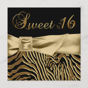 Convites Festa de Aniversário de 16 Anos Black Gold Zebra S