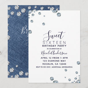 Convites Festa de Aniversário de 16 anos com Jeans Denim & 