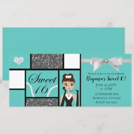 Convites Festa de Aniversário de 16 Anos com Laço Azul Turq
