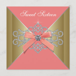 Convites Festa de Aniversário de 16 Anos Coral Diamonds Cor