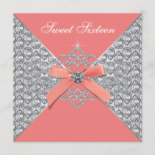 Convites Festa de Aniversário de 16 Anos Coral Diamonds Cor