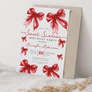 Convites Festa de Aniversário de 16 Anos Girly Coquette Bow