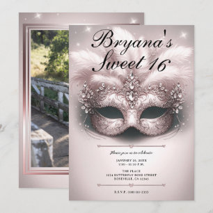 Convites Festa de Aniversário de 16 Anos Máscara Dourado Ro