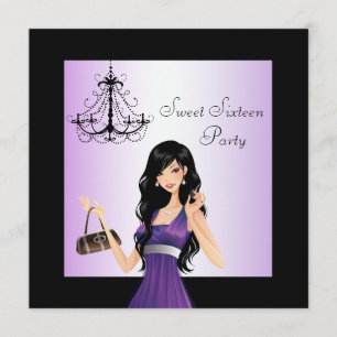 Convites Festa de Aniversário de 16 Anos Purple Chadelier