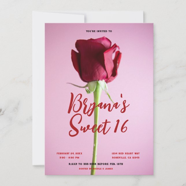 Convites Festa de Aniversário de 16 Anos Rosa Doce Rosa Ver (Frente)