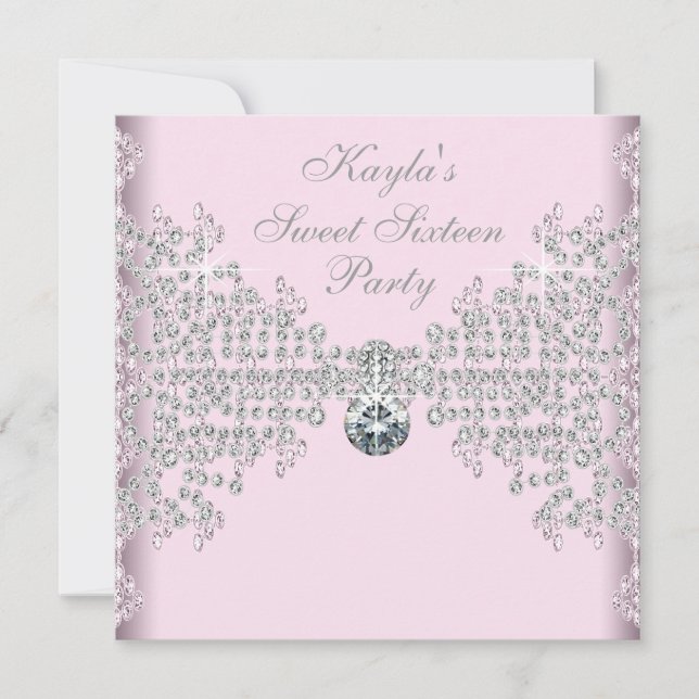 Convites Festa de Aniversário de 16 Anos Silver Diamonds Pi (Frente)