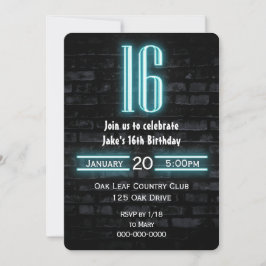 Convites Festa de Aniversário de 16 anos Sinal Neon em Tijo