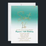 Convites Festa de Aniversário de 16 Anos Teal & Gold Modern<br><div class="desc">Convites de Festa de Aniversário de 16 Anos Teal & Gold Modern Glam</div>