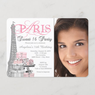 Convites Festa de Aniversário de 16 Anos Tema Paris Rosa e