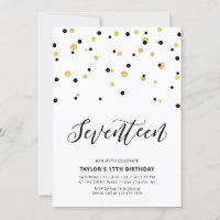Festa de Aniversário de 17 Anos Simples Preto e Do