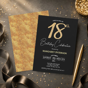 Convites Festa de Aniversário de 18 anos com Brilho Preto E
