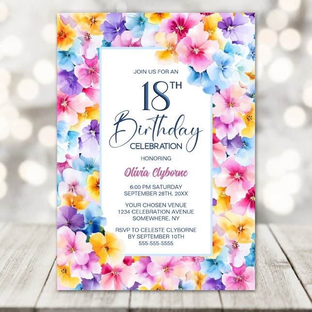 Convites Festa de Aniversário de 18 Anos com Flores Rosa e  (Criador carregado)