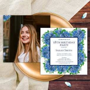 Convites Festa de Aniversário de 18 Anos com Hortênsias Azu