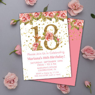 Convites Festa de Aniversário de 18 Anos com Rosas Florais
