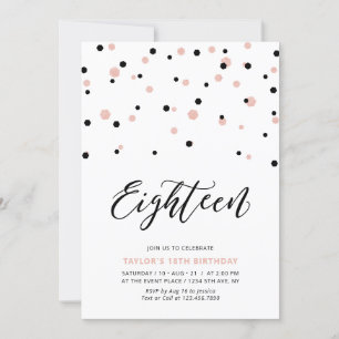 Convites Festa de aniversário de 18 anos de menina em preto