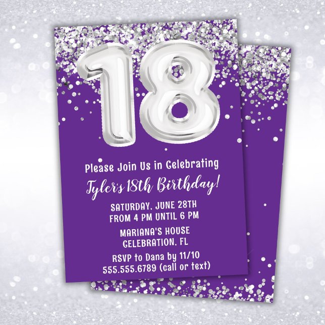 Convites Festa de Aniversário de 18 anos Roxo Prata (Criador carregado)