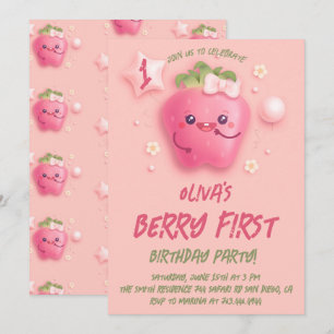 Convites Festa de Aniversário de 1 Ano Berry First Morango