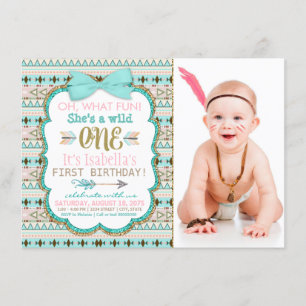 Convites Festa de Aniversário de 1 Ano Boho Tribal para Men