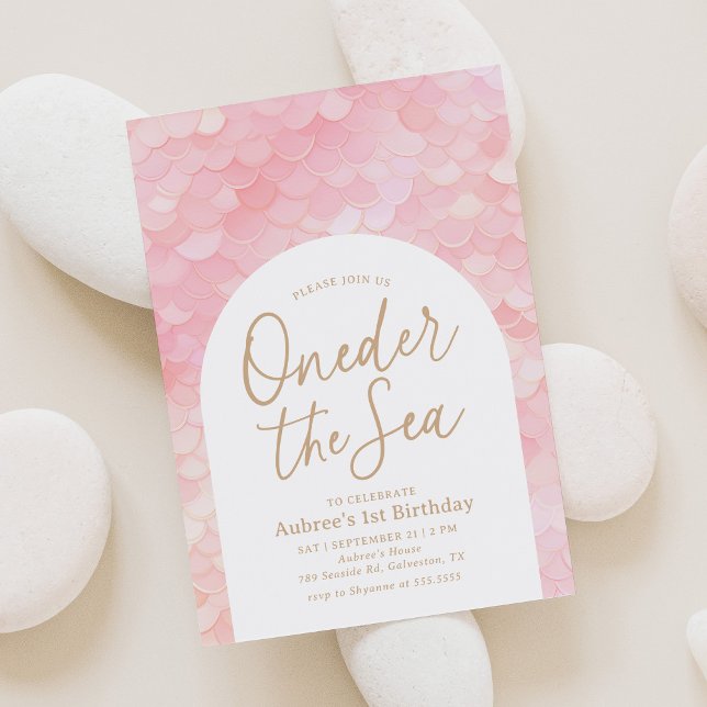 Convites Festa de Aniversário de 1 Ano da Sereia Rosa Onede (Criador carregado)