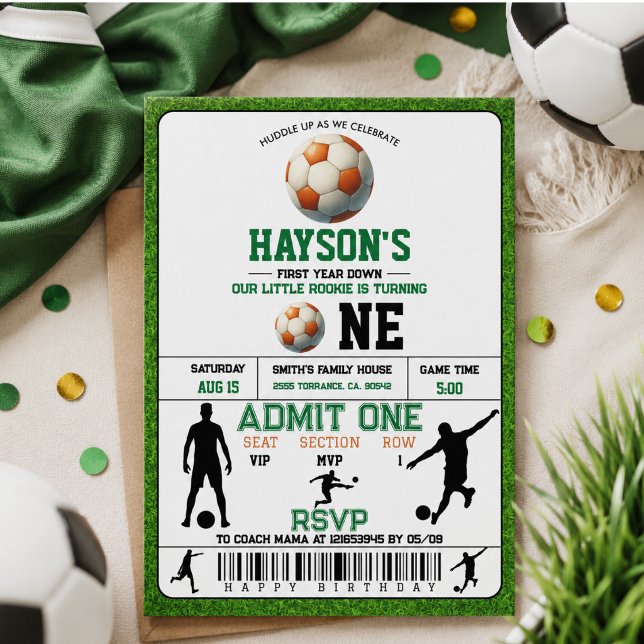Convites Festa de Aniversário de 1 Ano de Futebol (Soccer First Year Down 1st Birthday Party Invitation)