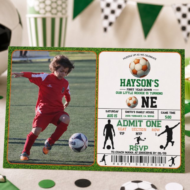 Convites Festa de Aniversário de 1 Ano de Futebol (Soccer First Year Down 1st Birthday Party Invitation)