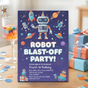 Convites Festa de Aniversário de 1 ano dos Robôs no Espaço