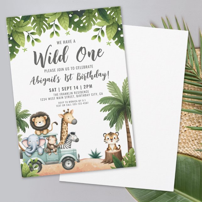Convites Festa de Aniversário de 1 Ano Jungle Safari Wild O (Jungle Safari Wild One 1st Birthday Party Invitation)