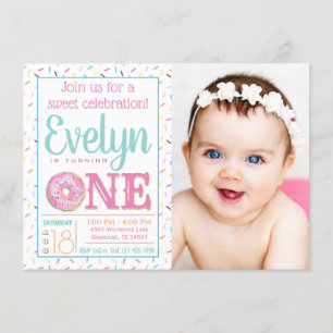 Convites Festa de Aniversário de 1 Ano Menina Donut Foto