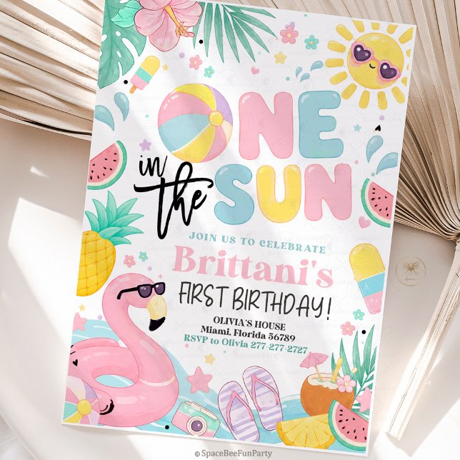 Convites Festa de Aniversário de 1 Ano One In The Sun (One in the Sun birthday invite, 1st birthday invitation, pool party invite, beach birthday invite, s)