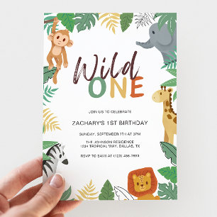 Convites Festa de Aniversário de 1 Ano Wild One Kids Safari