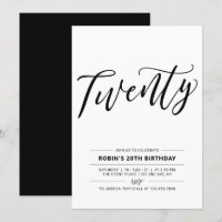 Festa de Aniversário de 20 anos Minimal Preta e Br