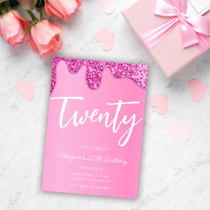 Convites Festa de aniversário de 20 brilhante rosa