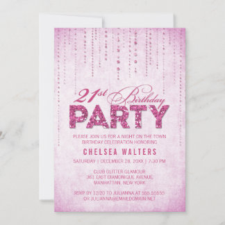Convites Festa de aniversário de 21 anos brilhante rosa-que