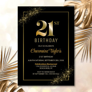 Convites Festa de Aniversário de 21 Anos com Estilo Preto e