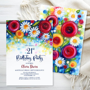 Convites Festa de Aniversário de 21 Anos com Tema Floral Co