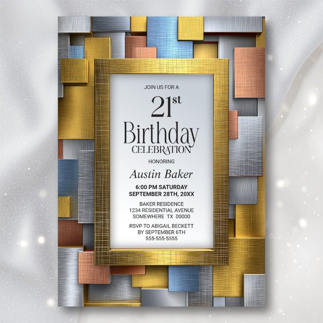 Convites Festa de Aniversário de 21 Anos com Tema Ouro e Pr (Criador carregado)