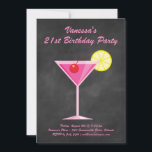 Convites Festa de aniversário de 21 anos cor-de-chalboard e<br><div class="desc">Este convite de aniversário colorido é acentuado com um coquetel cor-de-rosa divertido num fundo de quadro, fazer-o perfeito para o Partido do Verão, tropical, luau ou aniversário de 21 anos piscina. É fácil personalizar com seus próprios detalhes e idade; no entanto, se você precisar de ajuda ou de outros itens...</div>